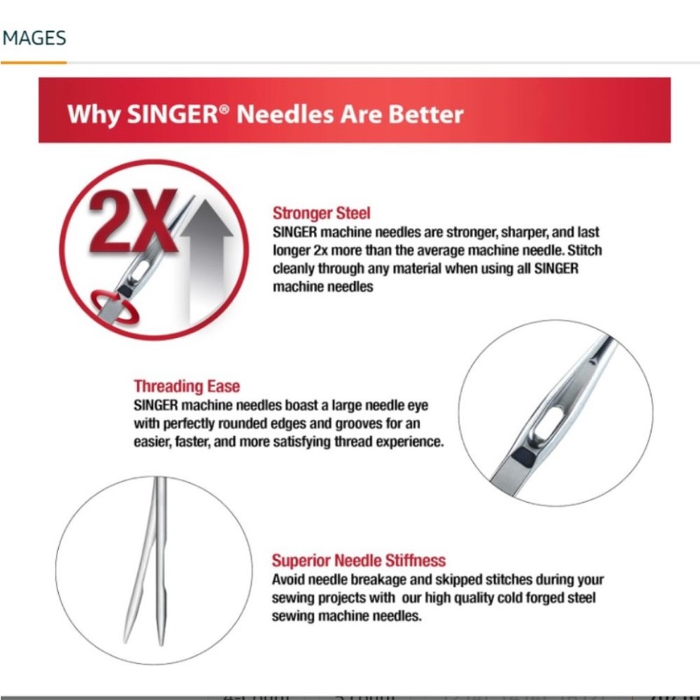Singer Sewing Machine Needles - NEW Singer Regular Point Machine Needles (70/10) - Picture 6 of 7